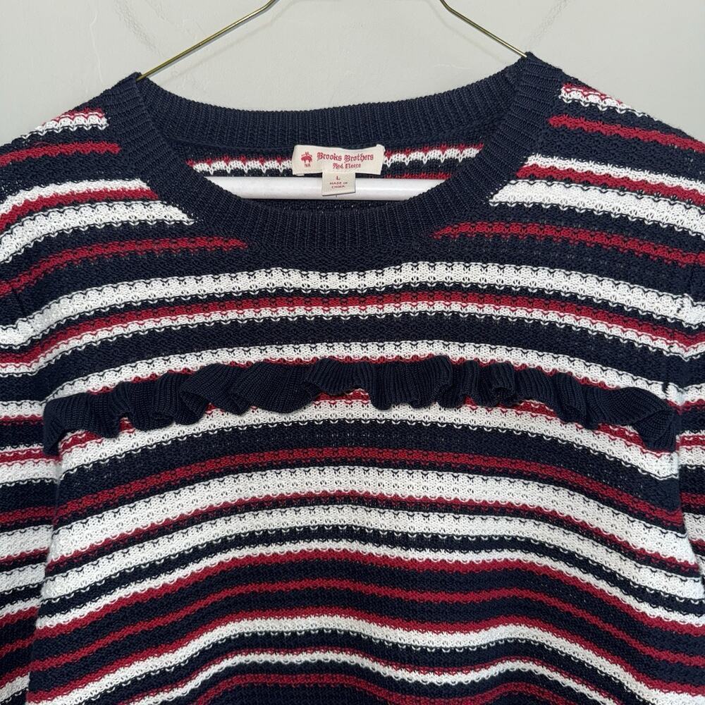 Brooks Brothers Striped Pointelle Cotton Sweater Size L Blue Red White - Picture 5 of 7